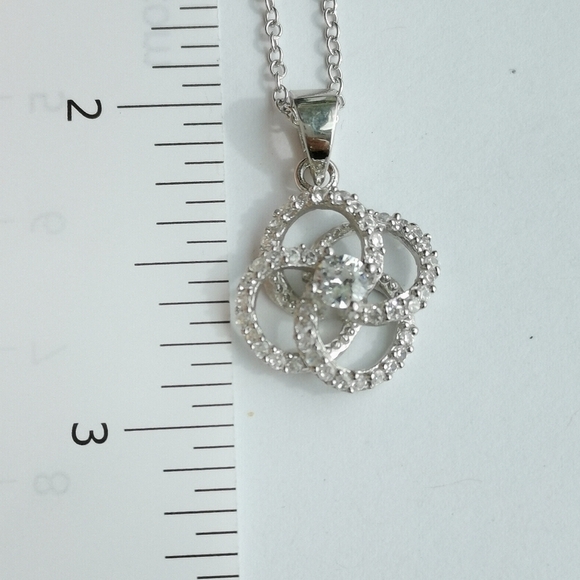 Sterling Silver CZ Clover Flower Pendant Necklace - Picture 5 of 6